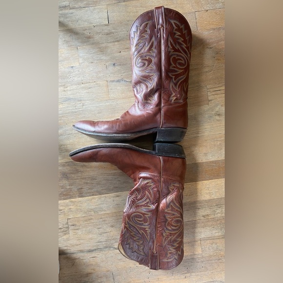 JUSTIN Western Cowboy Marble Brown Leather Boots Style # 1562 SZ 13D - Picture 5 of 9